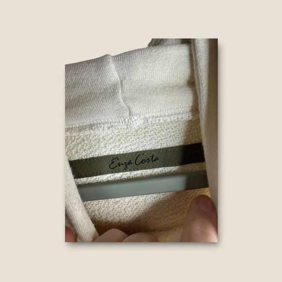 Enza Costa Cropped Hooded Terry Sweatshirt in Ivory Size Small - Picture 7 of 8